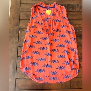 Maeve Coral Top with Blue Octopus Design